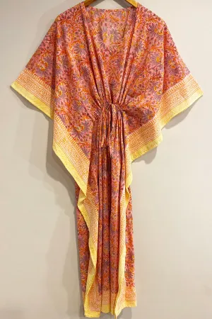 Border Print Long Kaftan | Pink