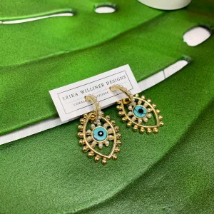 Evil Eye Dangly Earrings with Pearls Hoops 220-47 | Erika Williner Designs